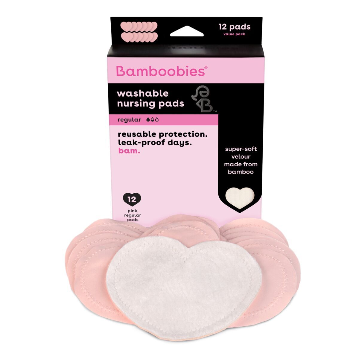 Box of reusable nursing pads, 12 pink regular nursing pads