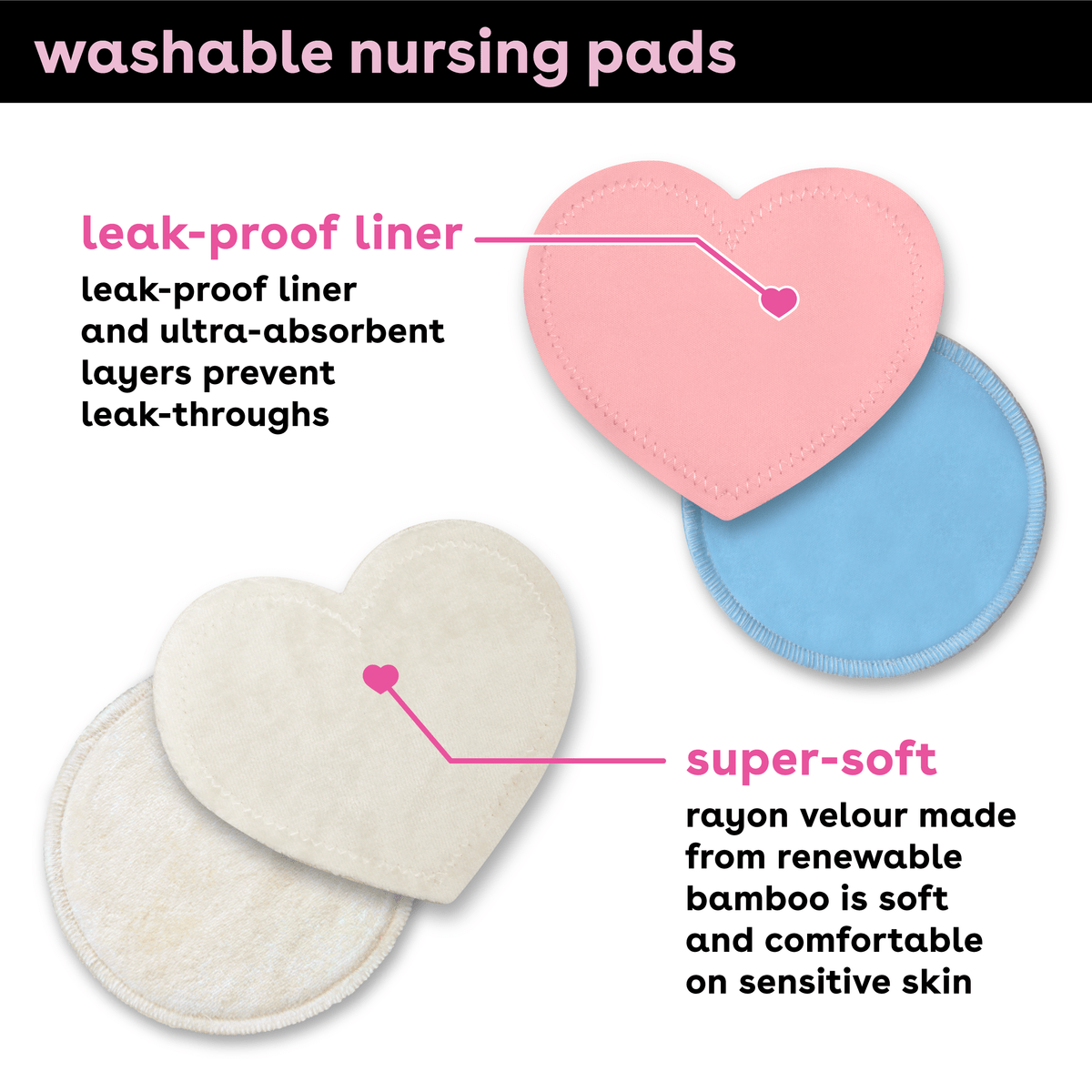 Reusable Nursing Pads for Breastfeeding, 10-Pack - 3 Layers Organic Bamboo Nursing Pads - Breastfeeding Pads - Washable Breast Pads - Natural Bamboo