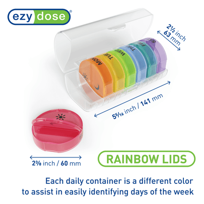 Rainbow weekly pill organizer dimensions