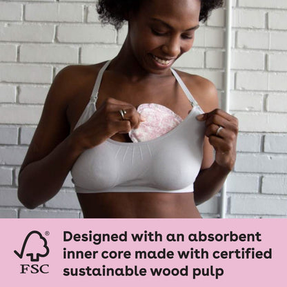 Disposable nursing pads designed with an absorbent inner core made with certified sustainable wood pulp