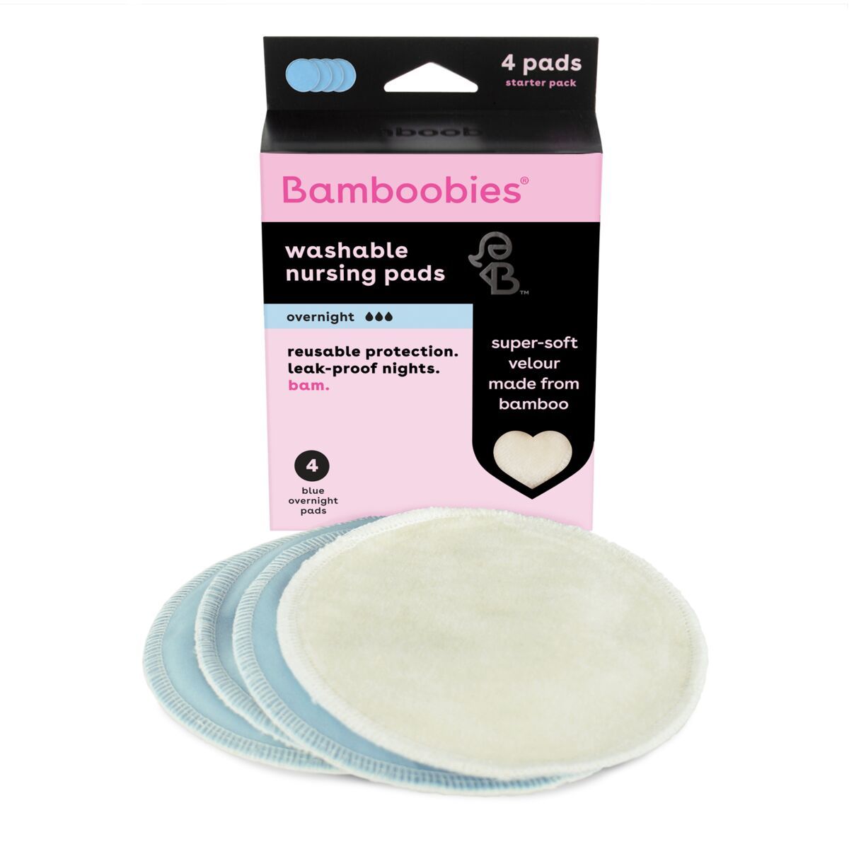Bamboobies Overnight Reusable & Washable Nursing Pads - 2 Pairs