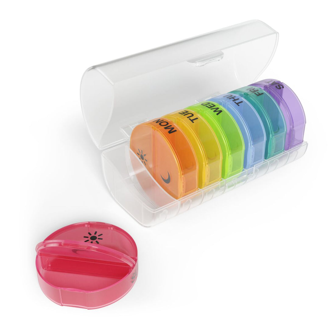Maxpert AM/PM (7 Day) Weekly Push-Button Pill Organizer, Rainbow