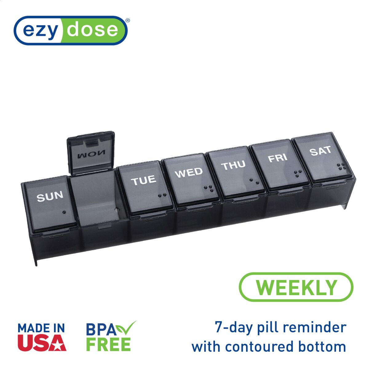 Weekly black pill organizer made in the USA and BPA free