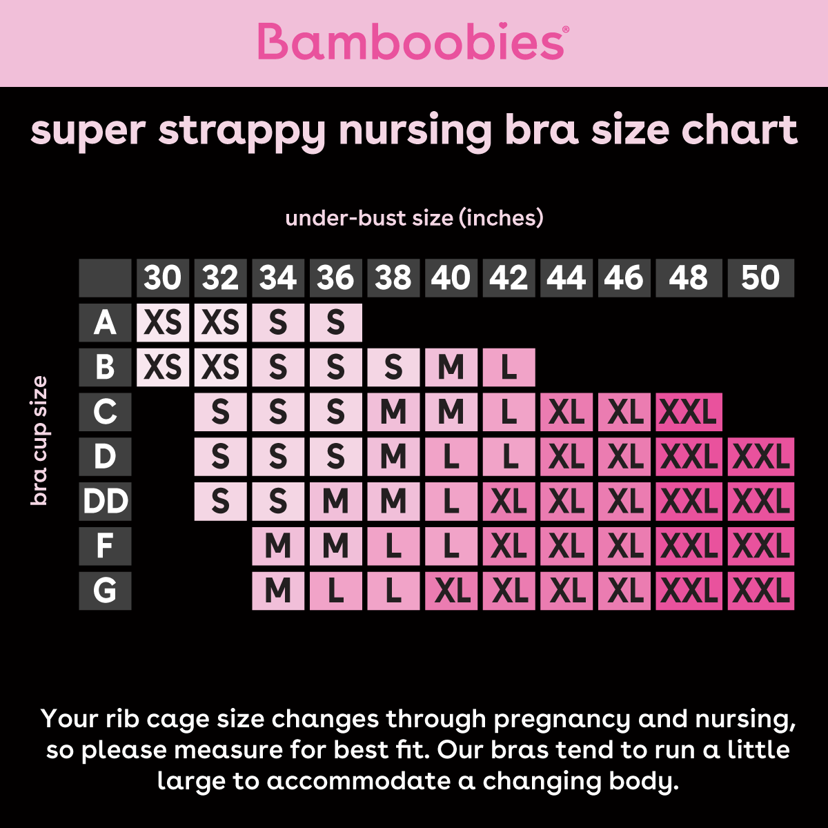 Strappy nursing bra size chart
